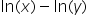 ln left parenthesis x right parenthesis minus ln left parenthesis y right parenthesis